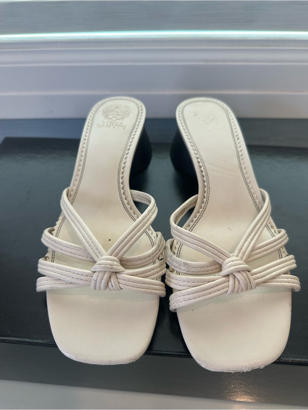 Vince Camuto Ivory Knot-Strap Slide Mules